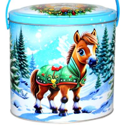 Сладкий подарок на Новый Год в жестяной упаковке весом 800 грамм